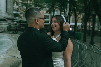 bride and groom outside during NYC elopements shot by Elsie Goodman Photography | NYC Elopement Packages
