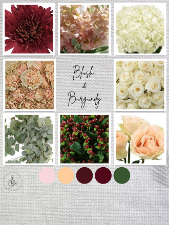 Blush & Burgundy Wedding Floral Colorway & Blooms - Just Bloom'd Weddings, wedding florist in Sudbury, MA.