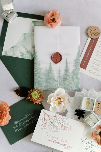 Fall Watercolor Mountain Wedding invitations