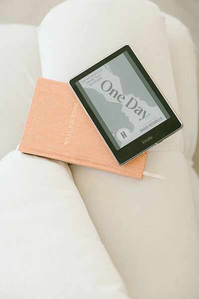 A photo of a Kindle book in the Conservatory room at Mint Room Studios.