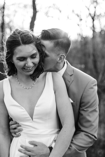Bride and groom at sunset.