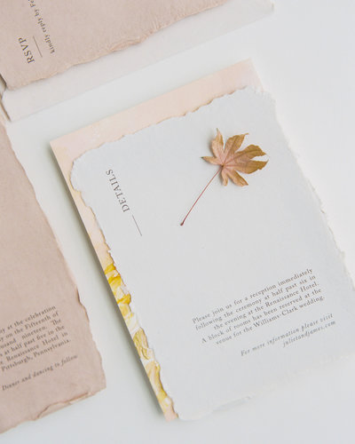 Minimal and elegant wedding invitations on handmade paper