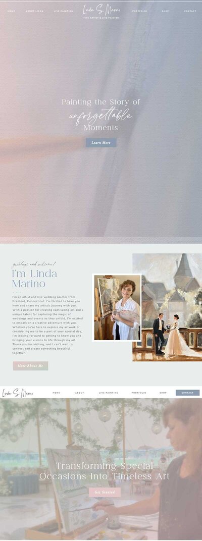 Immerse yourself in Linda's world of digital art with a full view of her captivating home screen. Crafted to perfection by a Showit Web Designer, this portfolio invites viewers into a realm of creativity and inspiration.
