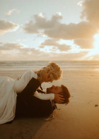 Bride and groom exchanging vows in the remote beauty of the Oregon Coast