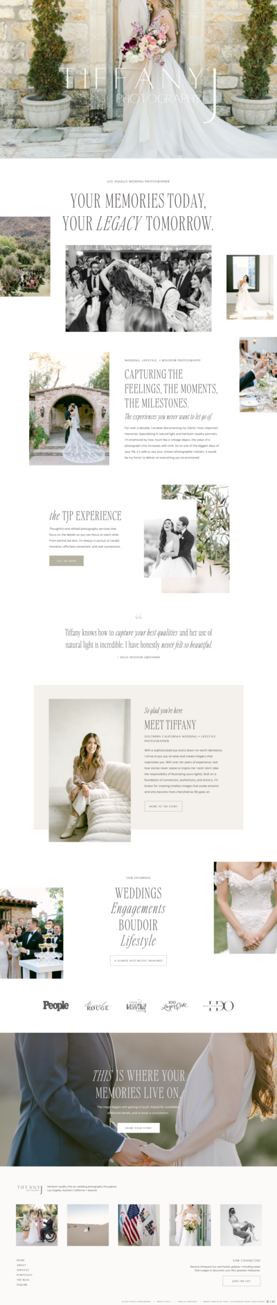Showit Template Customization for Tiffany J Photography, a Los Angeles wedding photographer