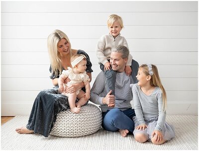 family in nuetral blues