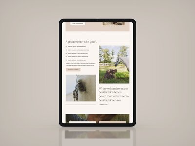 Showit website design by VERVE & COLOR for Peace Horse Collective, a wellness business offering equine-assisted therapy.