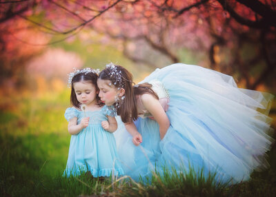 sisters peach orchard princesses flowers spring