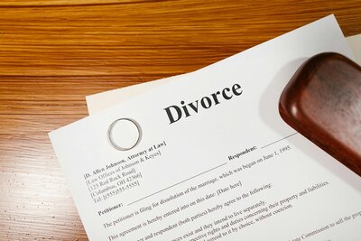 Divorce papers sitting on a desk