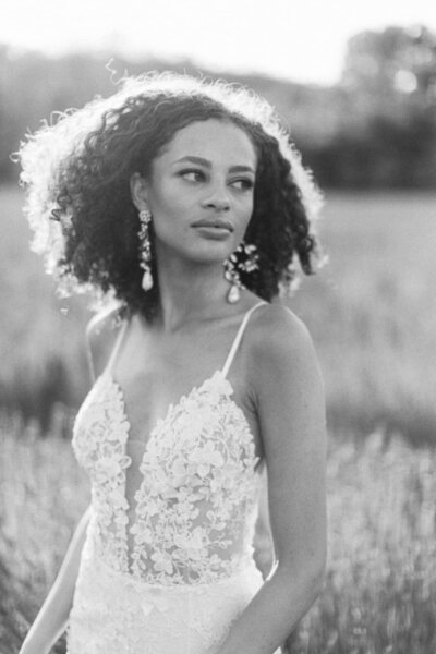 Timeless black and white portrait of a bride in a lace gown, captured in natural light — Destination Wedding Photographer Portfolio.
