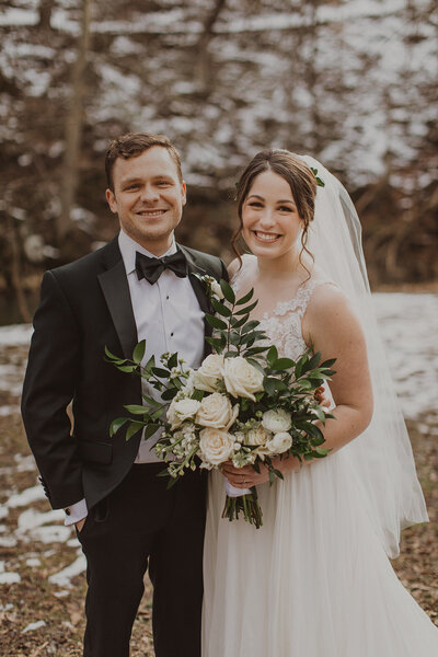 Couple poses for winter wedding in DC