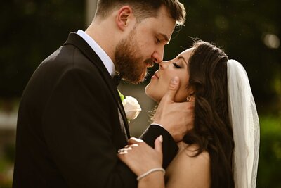 Elegant couple on their wedding day with glowing bridal makeup and skincare prep by Skinlux Beauty Bar.