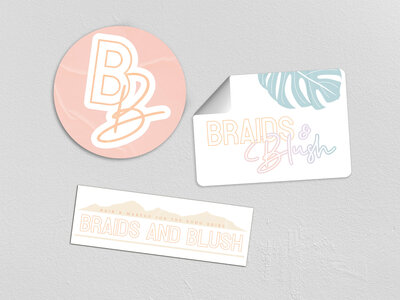 Mockup of 3 sticker samples for hair and makeup artist