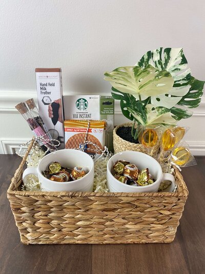 Client Gift Basket with Coffee Plants and Treats