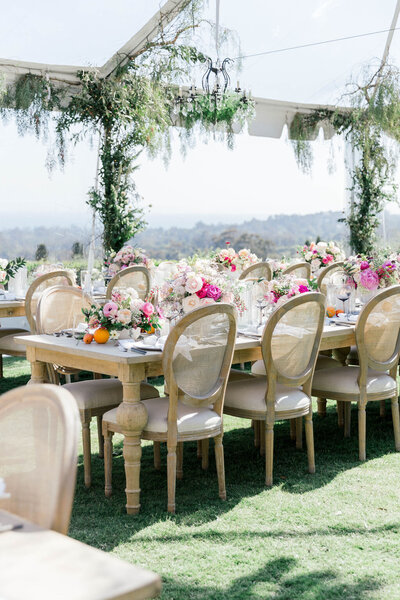 Dinner reception in Montecito for birthday under clear-top tent