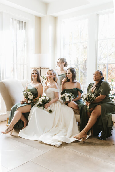 Bride and Bridesmaids posing at Hotel Parq in Albuquerque