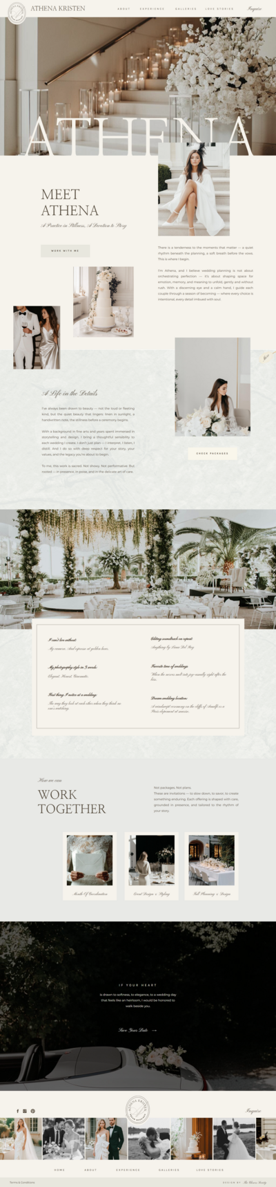 Romantic editorial Showit website template for wedding planners, featuring a modern layout, elegant typography, and timeless design for high-end client attraction.