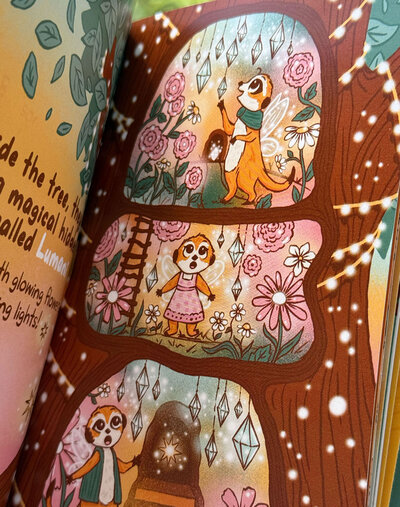 The Meerkat Fairies Save Lumani by Jade Mobberley, a childrens book about discovering a magical hidden world, inspired by Brambly Hedge and Shirley Barber