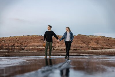 winter lake engagement photos