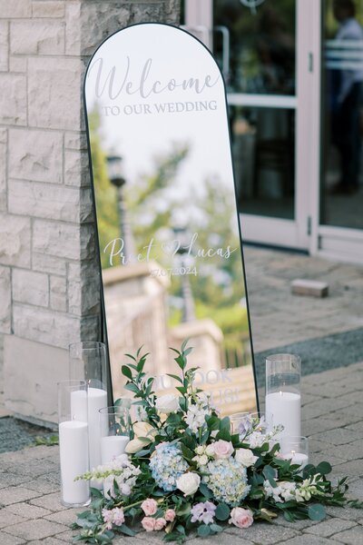 Wedding welcome mirror and installation