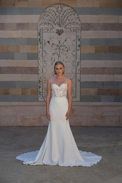 bride modeling wedding gown