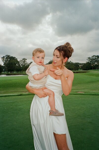 A couple photographed on film at the Wynnum Golf Club