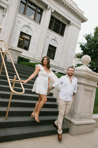 engagement session in downtown kansas city to prep for their wedding in kansas city in 2026