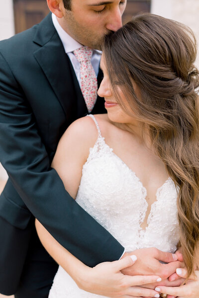 Bride and groom walk up memorial steps at their DC wedding