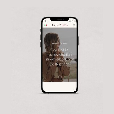 iPhone mockup featuring a refined and elegant website for a yoga teacher and nutritionist, perfect for wellness brands and entrepreneurs who want a modern, editorial look for their business.