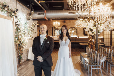 618 Restaurant Wedding | First Look in Ceremony Space | Freehold, New Jersey