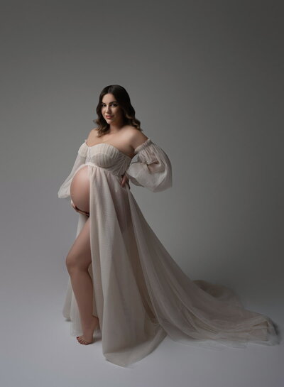 Lightweight neutral-toned maternity dress