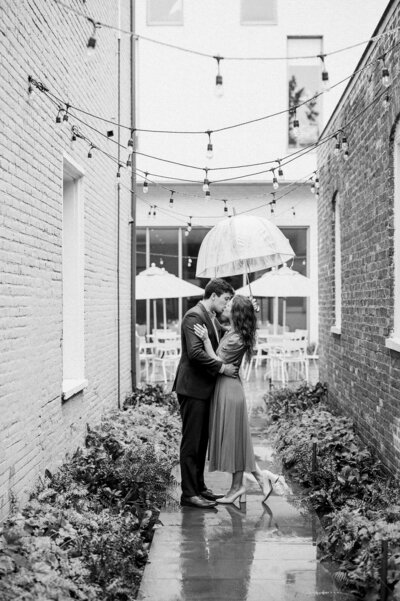Bride and groom walk up memorial steps at their DC wedding