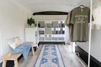 Interior of the What Sara Reads mobile book trailer