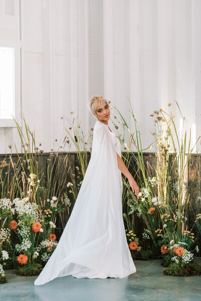 Regal bridal beauty with an indoor wild marsh ceremony with hair by Fox Hair, elegant and trusted Calgary, AB wedding hair stylist, featured on the Brontë Bride Blog.