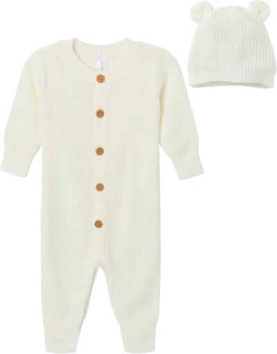 Sweater Knit Romper & Hat Set