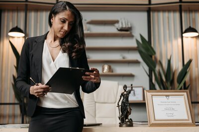 Woman reviewing paperwork at desk