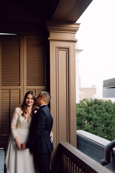 Bride and groom posing together during their Richmond, VA wedding.