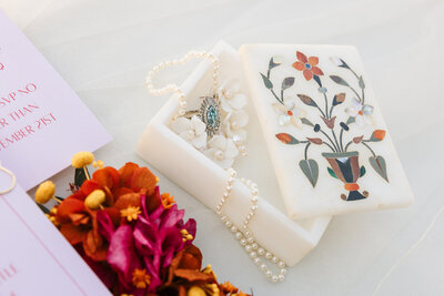 Vibrant flowers and bridal jewelry at Nashville wedding