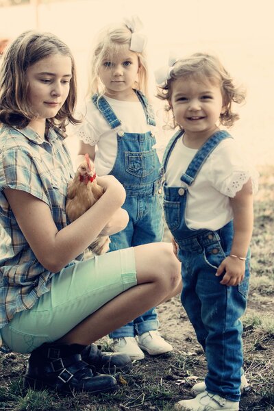 family portrait with chicken