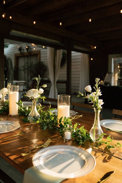 long hollow gardens table set up for wedding reception