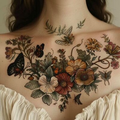 Flower tattoo on woman's neck