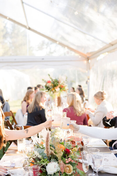 Tablescape with neutral florals and candlelight at Connecticut estate