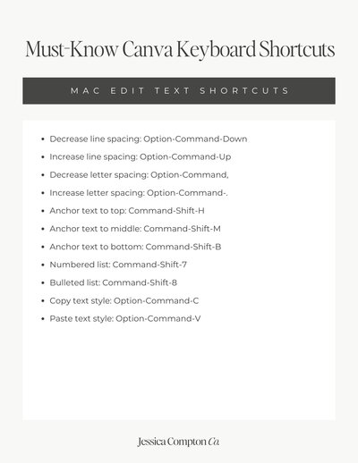 Canva Text Shortcuts 2 - Mac-JCO