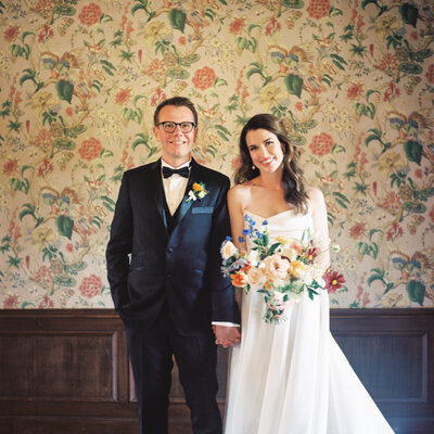 a timeless film portrait of a bride & groom taken on a Yashica Mat 124g