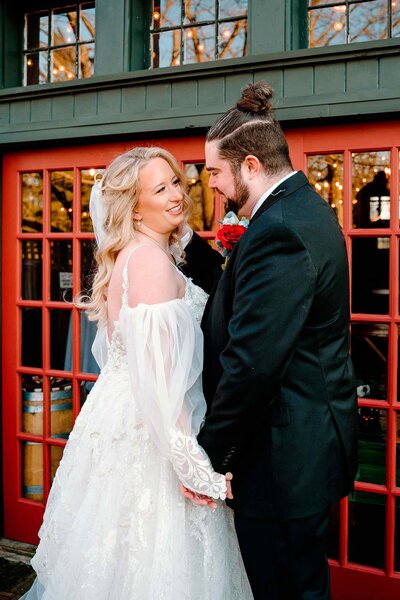 Happy couple on their wedding day after on-location bridal makeup by Skinlux Beauty Bar in NYC.