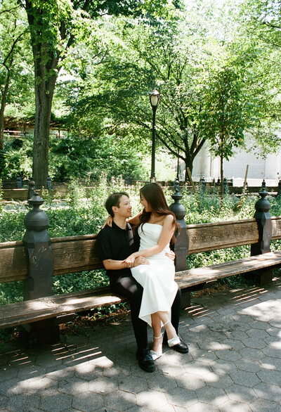 Couple sitting on the bench in Central Park