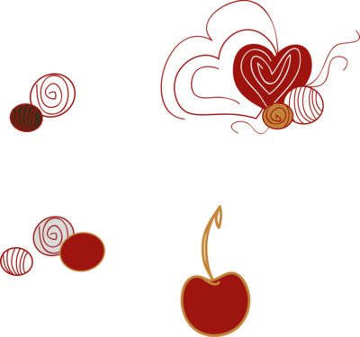 Illustration von Pralinen und einem Schokoherz