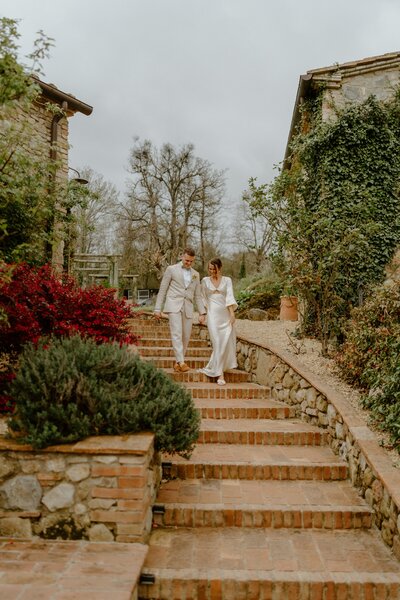 couple walking down stairs