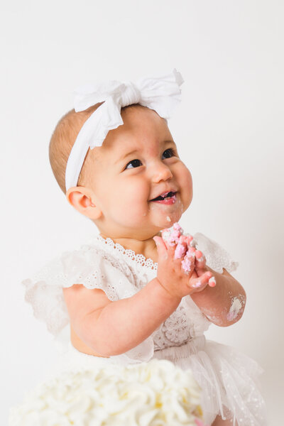 Luxury cake smash session — 1-year-old milestone photo in Sausalito studio
