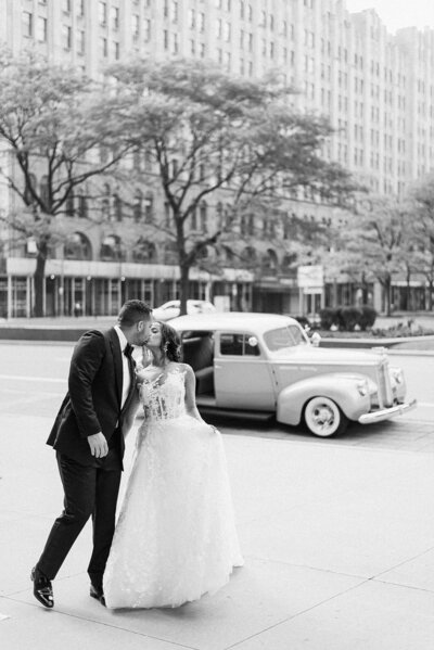 Vibrant Tropical Summer Wedding for the Californian Couple at the State Savings Bank, the Historic Beaux Arts-Style Bank, Detroit MI